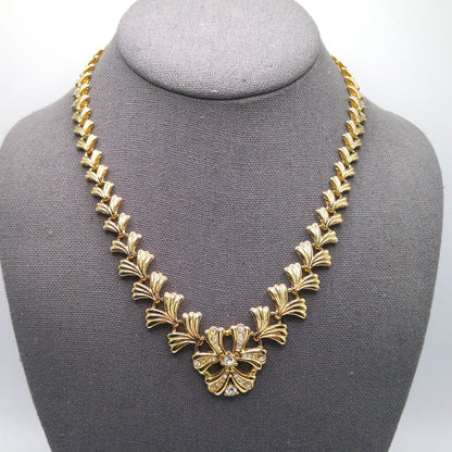 Mid-Century Floral Pendant Necklace, Gold Plated, 1960s Vintage Jewelry