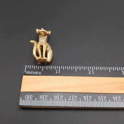 Eisenberg Pave Rhinestone Cat Brooch, Gold Plated, 1950s Vintage Jewelry