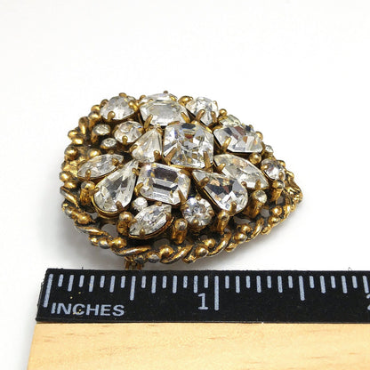 Barclay Clear Rhinestone Brooch, Gold Plated, "Jewels of India", 1950s Vintage Jewelry