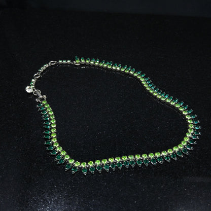 Vintage Sherman Green Rhinestone Necklace, Vaseline or Uranium Glass, 1950s