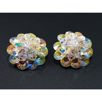 Laguna Aurora Borealis Crystal Earrings, 1950s Clip On Vintage Jewelry