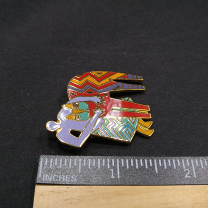 Laurel Burch Vintage "Best Friends" Brooch, Gold Plated Cloisonne Enamel, 1980s Vintage Jewelry