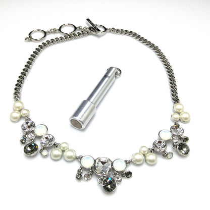 Vintage Givenchy Faux Pearl Rhinestone Necklace, Rhodium Plated, 1990s Jewelry