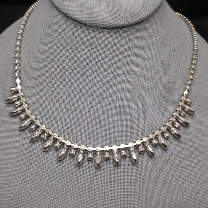 B. David Aurora Borealis Rhinestone Necklace, Rhodium Plated, 1960s Vintage