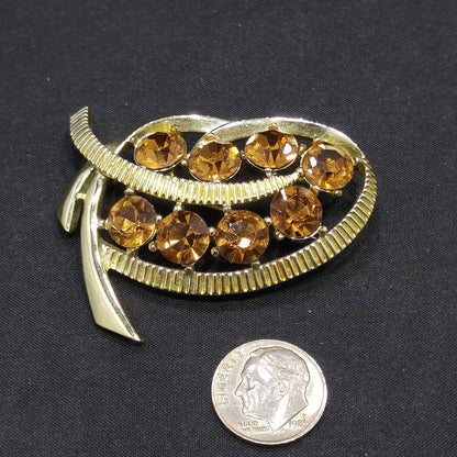 Kramer Topaz Crystal Rhinestone Brooch, Mid-Century Modern, 1950s Vintage Jewelry