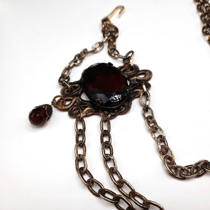 Vintage Hong Kong Boho Chain Belt Brown Glass Stones 32" Filigree 1960s