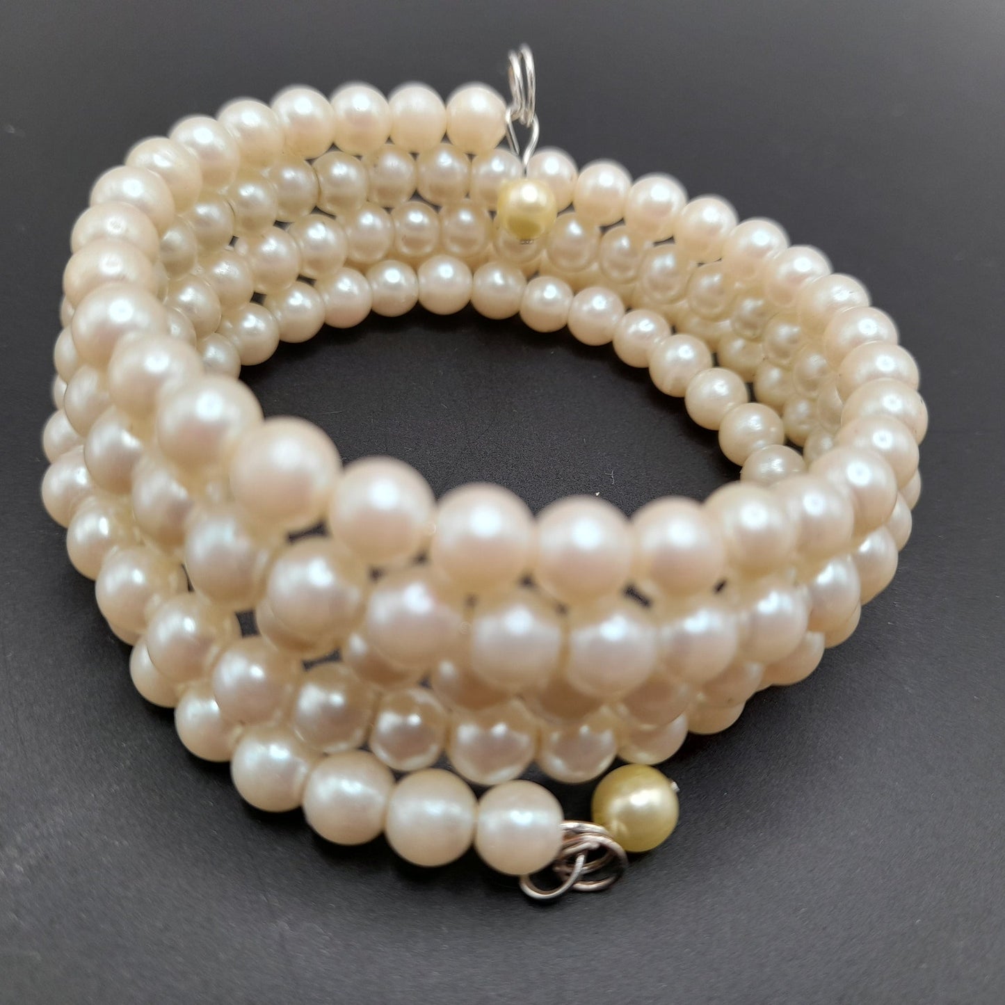 Vintage Faux Pearl Beaded Memory Wire Bracelet – 33 Inch Multi Row Wrap Bracelet