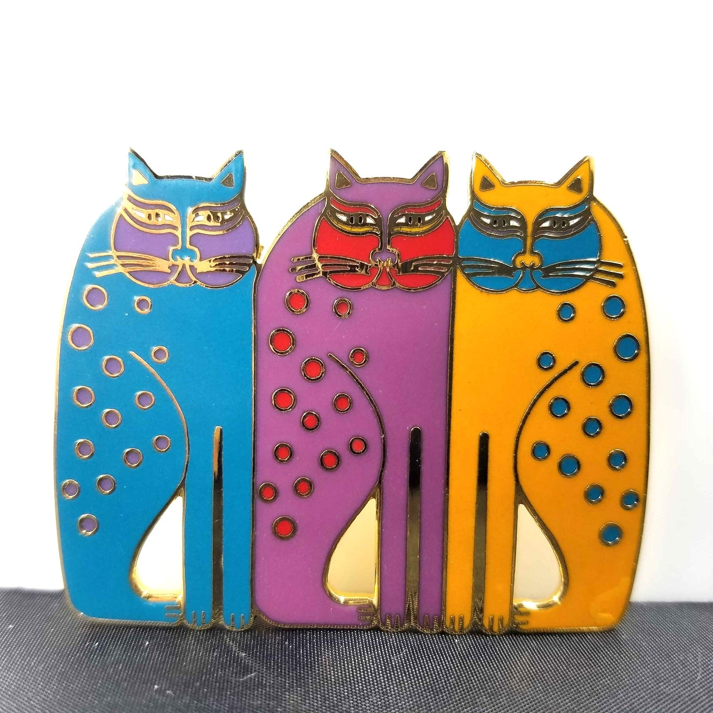 Vintage Laurel Burch Siamese Cats Cloisonné Enamel Gold Brooch Pin 1980s Jewelry