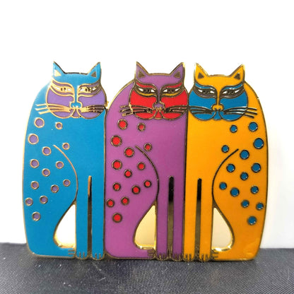 Vintage Laurel Burch Siamese Cats Cloisonné Enamel Gold Brooch Pin 1980s Jewelry