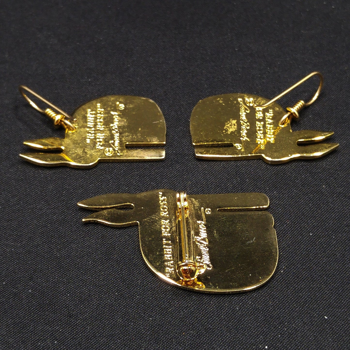 Laurel Burch "Rabbit For Ross" Brooch & Earring Set, Rainbow Enamel, Gold Plated, 1980s