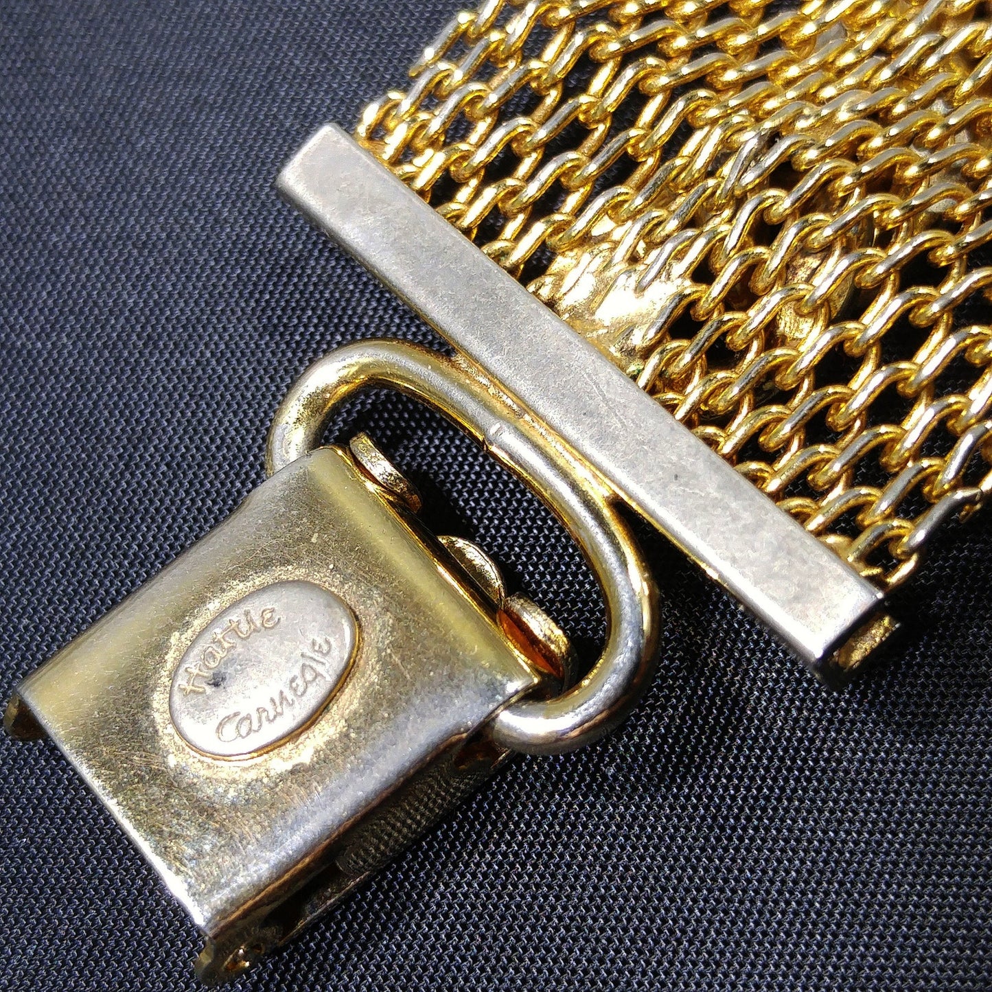 Hattie Carnegie Mesh Chain Bracelet, Gold Plated, 1950s Vintage Jewelry
