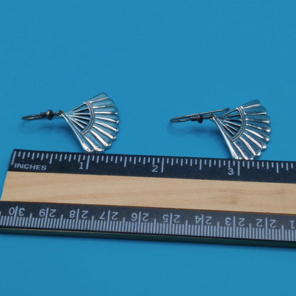 Laurel Burch Fan Earrings, Rhodium Plated, Silver Plated Ear Wire, 1980s Vintage Jewelry