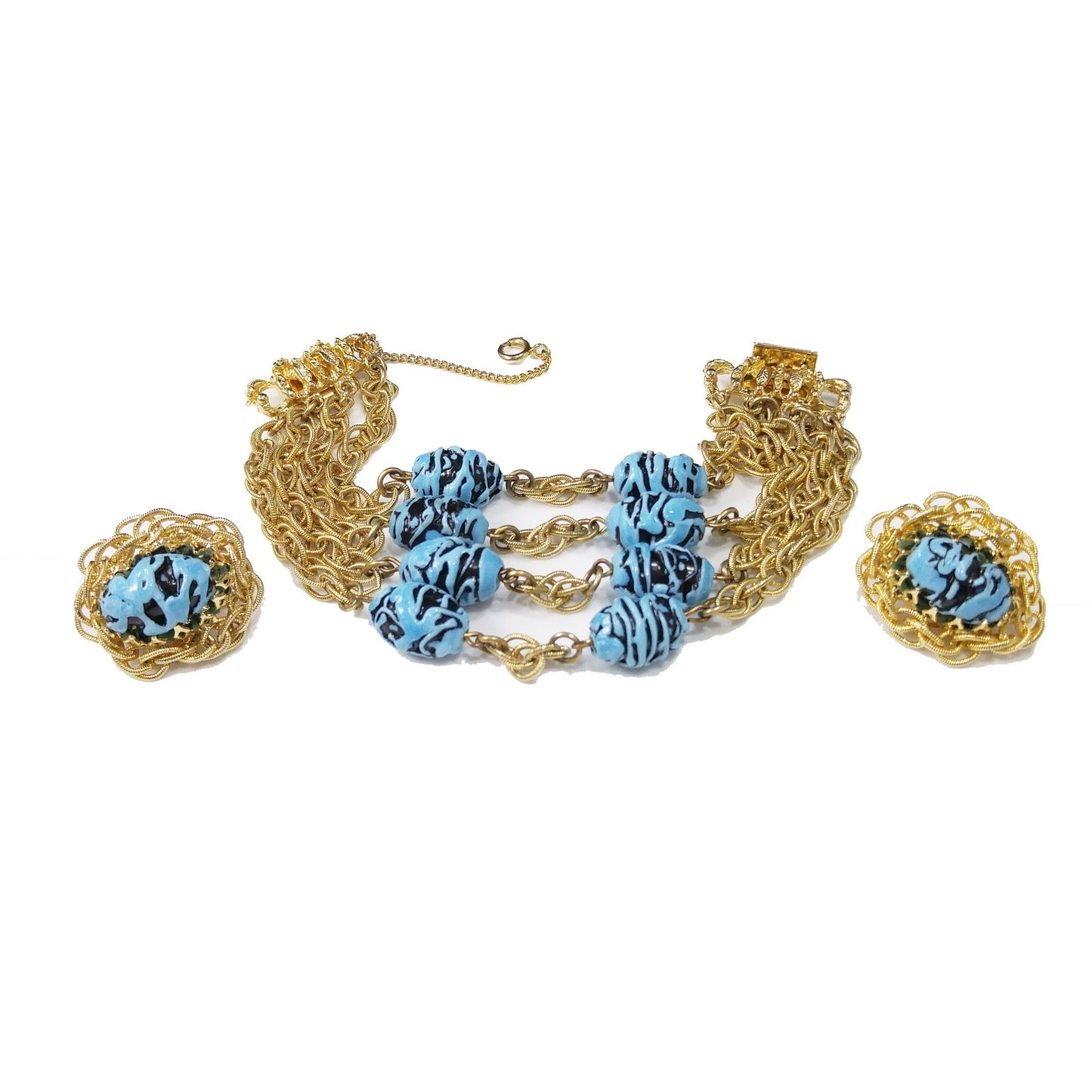 Vintage Hobe Art Beads & Chain Bracelet Earrings Set, 1950s Vintage Jewelry