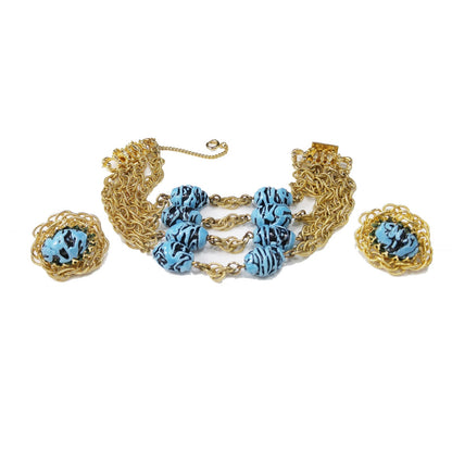 Vintage Hobe Art Beads & Chain Bracelet Earrings Set, 1950s Vintage Jewelry