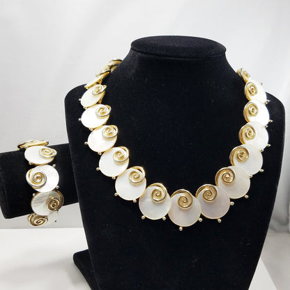 Boucher MOP Disk Necklace & Bracelet, Mother of Pearl, 1950s Vintage Jewelry