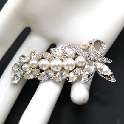 Eisenberg Ice Vintage Wedding Brooch, Faux Pearls, Rhodium Plated, 1960s