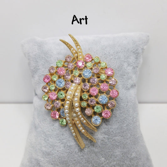 Vintage Arthur Pepper's "Art" Pastel Brooch, Gold Plated, 1950s Vintage Jewelry
