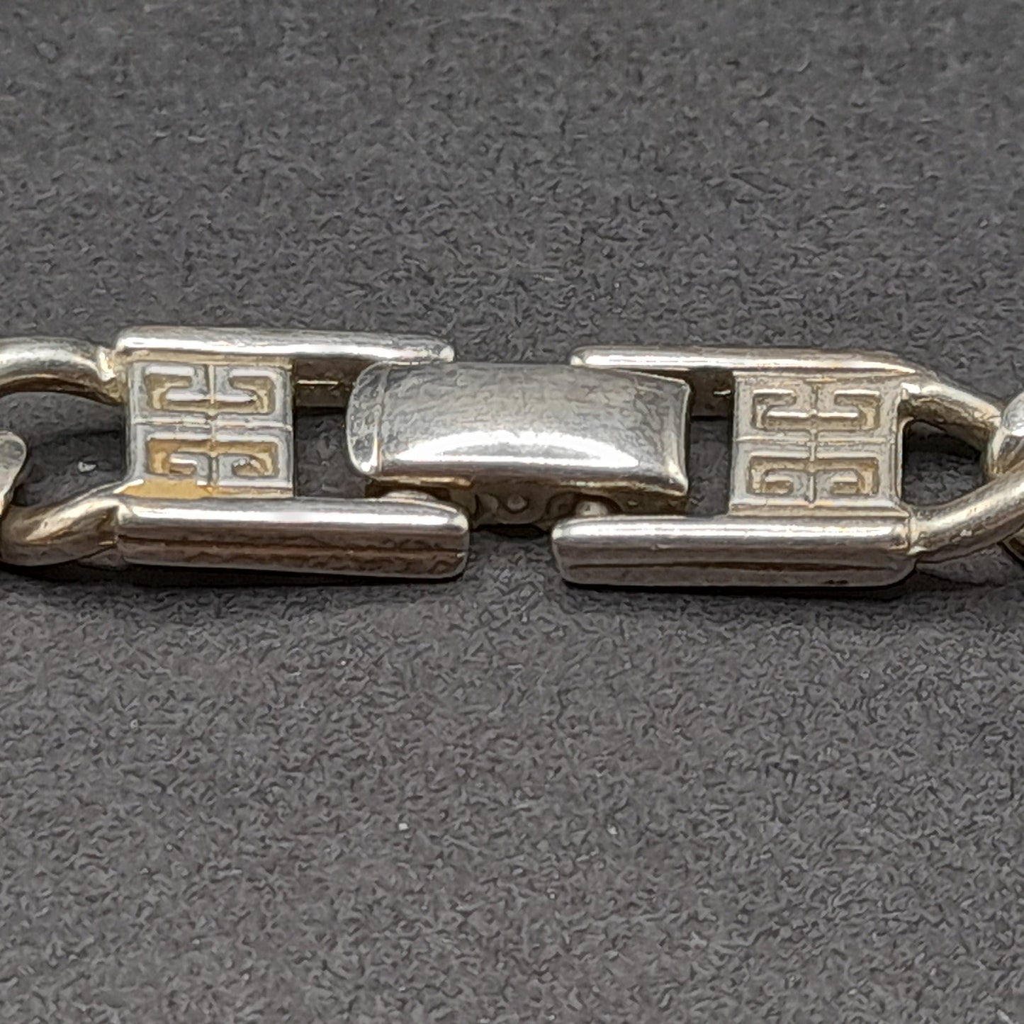 Givenchy Curb Chain Bracelet, Rhodium Plated, 7 3/4 Inches 1980s Vintage Jewelry