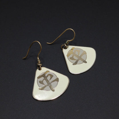 Vintage Laurel Burch Tranquility Earrings, Gold Plated, Cream Enamel