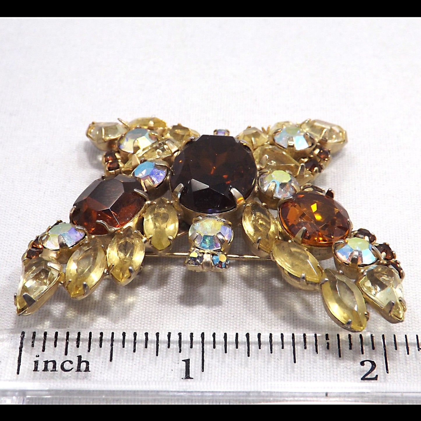 Vintage Butterfly Brooch D & E Juliana Style Rootbeer Rhinestones Yellow Open Back Aurora Borealis Rhinestones Gold Tone Vintage Jewelry