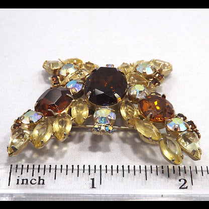 Vintage Butterfly Brooch D & E Juliana Style Rootbeer Rhinestones Yellow Open Back Aurora Borealis Rhinestones Gold Tone Vintage Jewelry