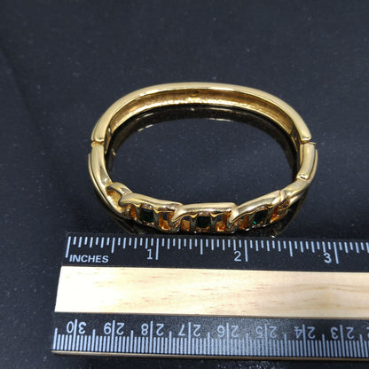 Vintage Swarovski Gold Bracelet – Green & Clear Rhinestones, Swan Logo, 1980s