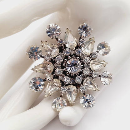 Vintage 1950s Unsigned Wedding Brooch, Riveted Three Dimensional Flower Pin