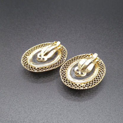Whiting & Davis Cameo Intaglio Clip Earrings, Gold Plated, 1960s Vintage Jewelry