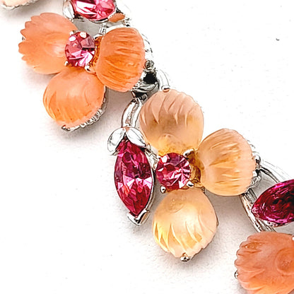 Vintage Lisner Pink Rhinestone Lucite Floral Choker