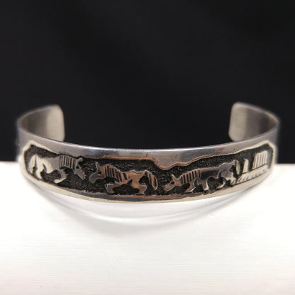 TSK Navajo Sterling Storyteller Child’s Cuff Bracelet – Horses & Daily Life