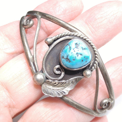 D & J Clark Navajo Bracelet, Silver Turquoise Cuff, 1960s Vintage Jewelry