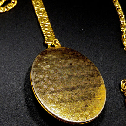 Goldette Large Locket Necklace, Gold Plated, Two Strands, 1950s Vintage Jewelry