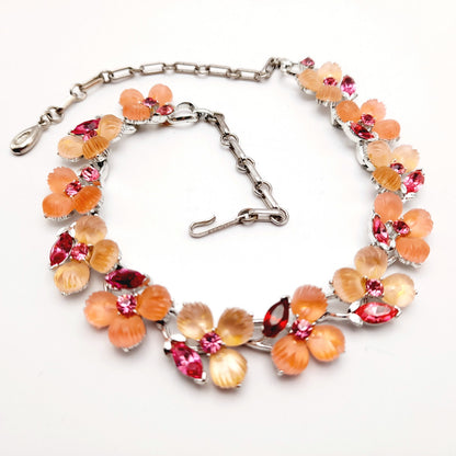 Vintage Lisner Pink Rhinestone Lucite Floral Choker