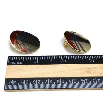 Laurel Burch Metallic Red & Purple Earrings, Gold Plated, 1980s Vintage