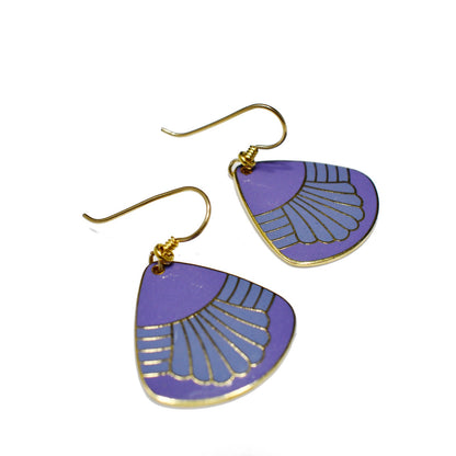 Vintage Laurel Burch Waterfall Earrings, Gold Plated, Purple Enamel