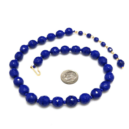 Hobe' Cobalt Blue Beaded Necklace, Strung on Chain, 1950s Vintage Jewelry