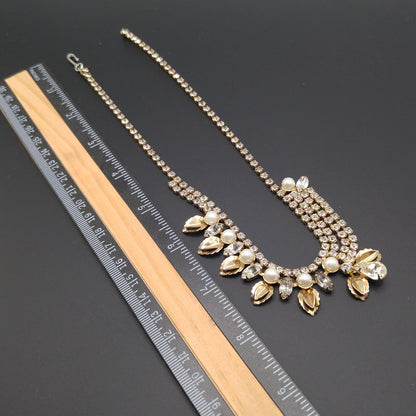 Unique Vintage Wedding Necklace, Unsymmetrical Choker, Gold Plated, 1960s Vintage Jewelry
