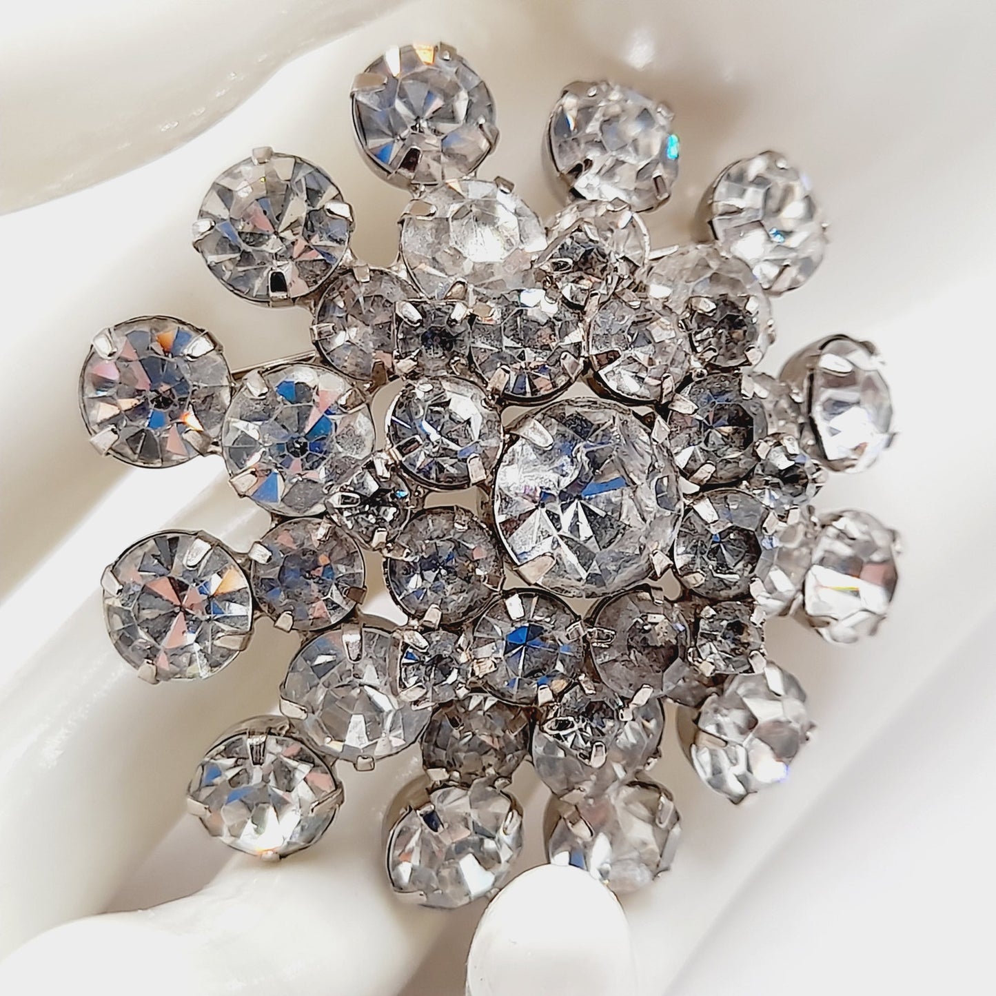 Vintage Clear Rhinestone Wedding Rhodium Plated 2 Inch Brooch