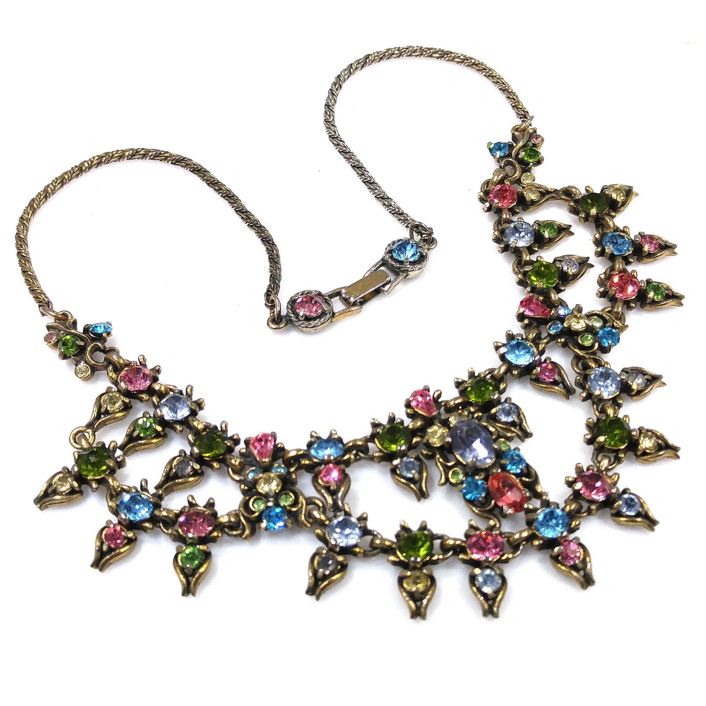 Hollycraft Pastel Rhinestone Necklace, Stamped Copr 1950, 1950s Vintage Jewelry