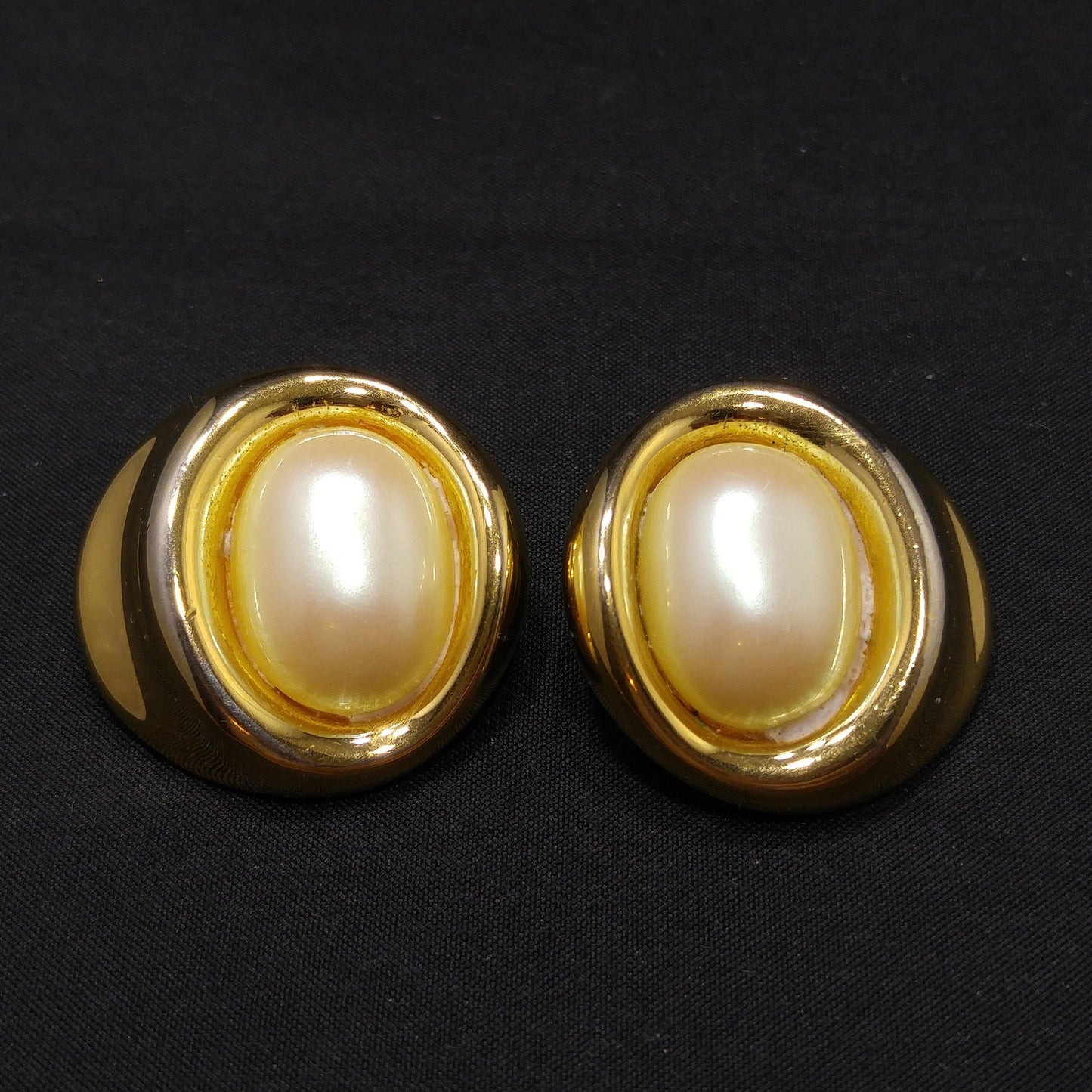Vintage Givenchy Clip-On Earrings – Opalescent Faux Pearls, Gold Plated, 1980s