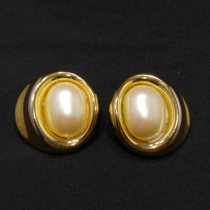 Vintage Givenchy Clip-On Earrings – Opalescent Faux Pearls, Gold Plated, 1980s