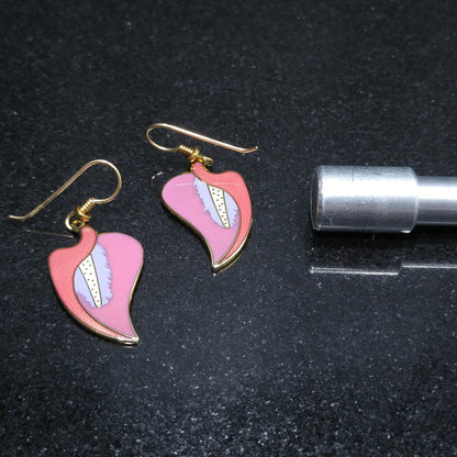 Vintage Laurel Burch "Calla Lily" Earrings, Pink Enamel, Gold Plated
