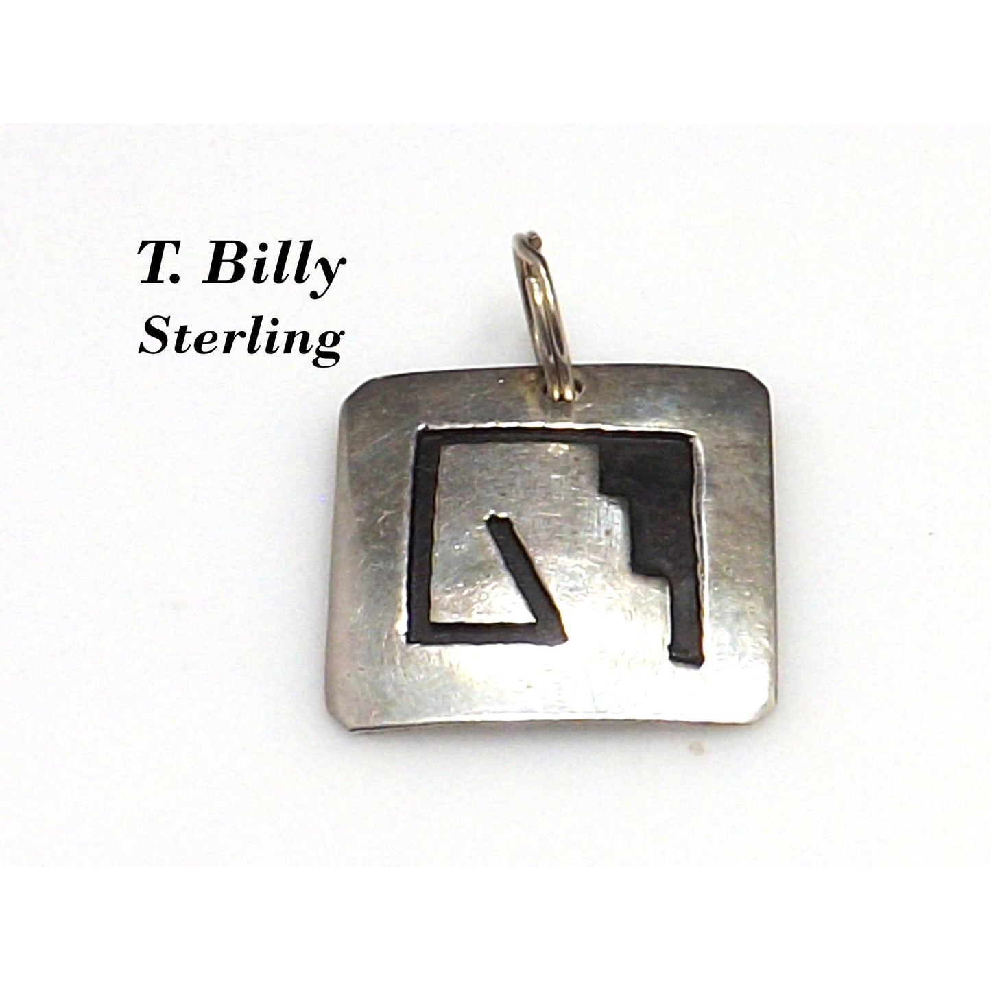 Navajo T. Billy Sterling Silver Pendant, Black Enamel, 1970s Vintage Jewelry