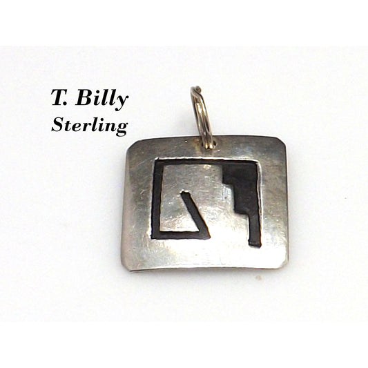 Navajo T. Billy Sterling Silver Pendant, Black Enamel, 1970s Vintage Jewelry