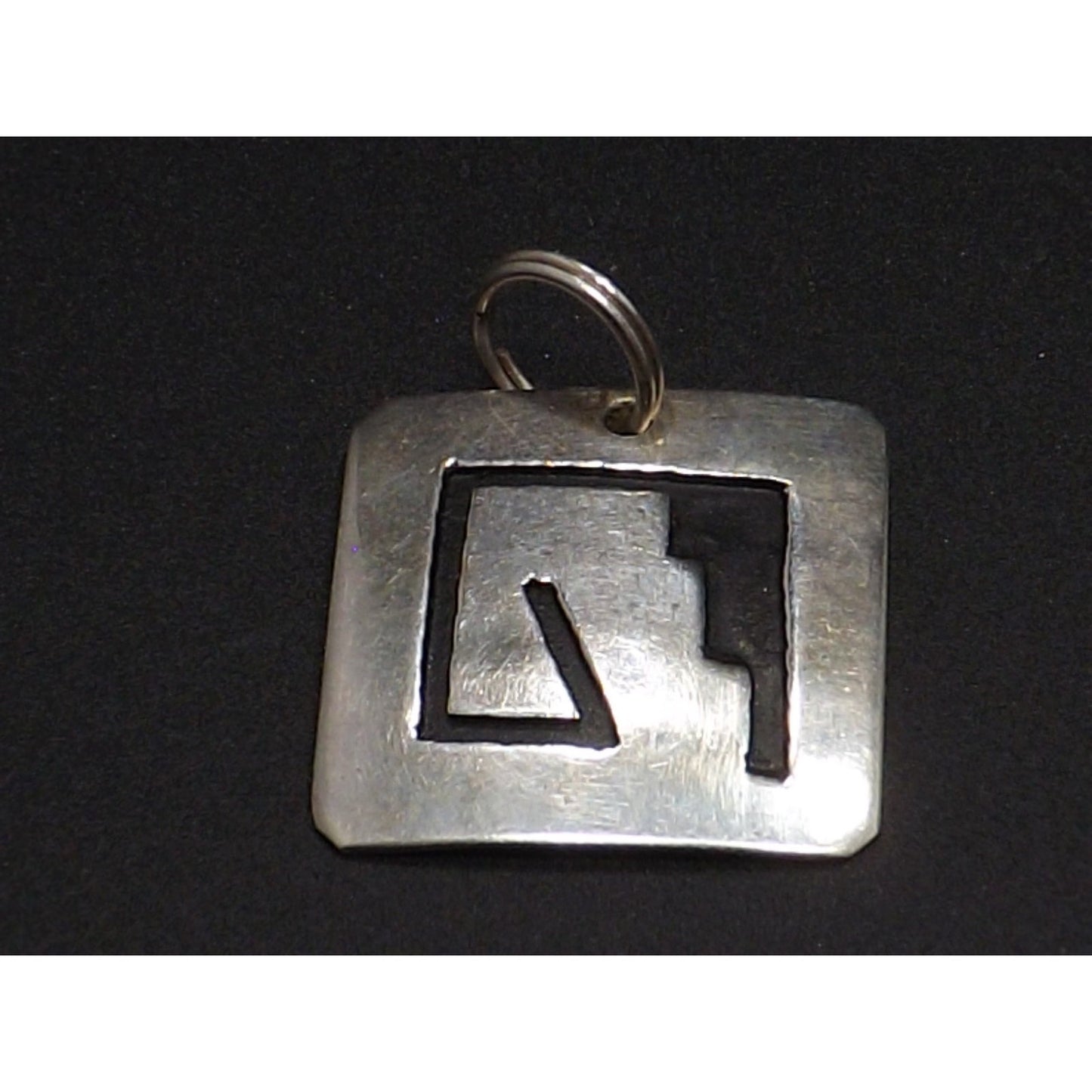 Navajo T. Billy Sterling Silver Pendant, Black Enamel, 1970s Vintage Jewelry