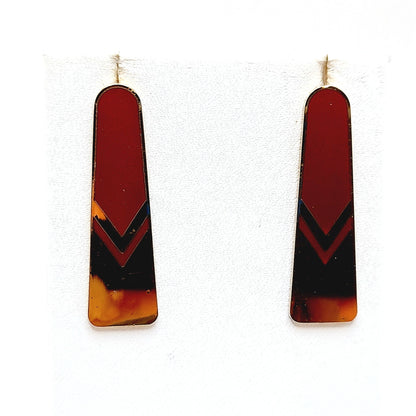 Vintage Laurel Burch Gold Red Chevron Post Earrings, 1980s, Gold Plated