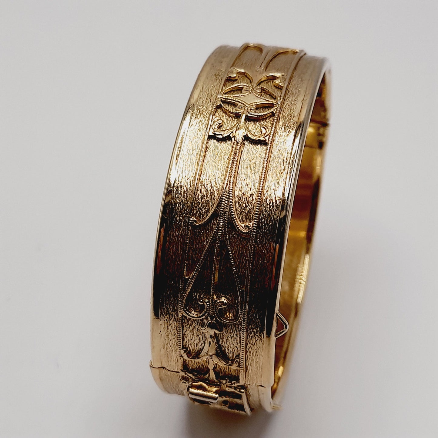 Vintage Hinged Wide Bracelet Raised Design Mid-Century Bracelet