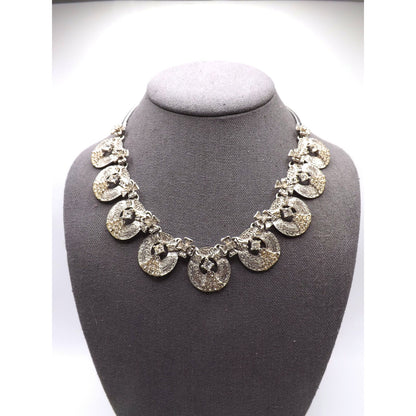 Hobe' Rhodium Plated Clear Rhinestone Choker Necklace, 17 Inches, 1960s Vintage Jewelry