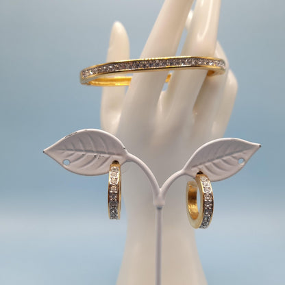Vintage Swarovski Rhinestone Hinged Bracelet Hoop Post Earrings Set, Gold Plated, Swan Logo