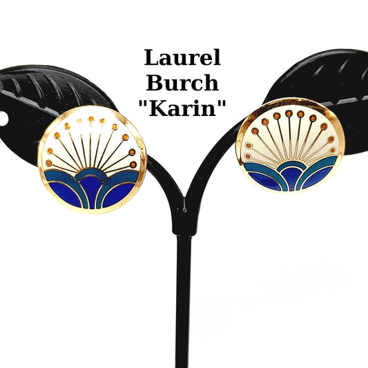 Laurel Burch "Kirin" Post Earrings, Vintage 1980s Enamel Earrings, Gold Plated Designer Jewelry, Retro Artistic Statement Earrings